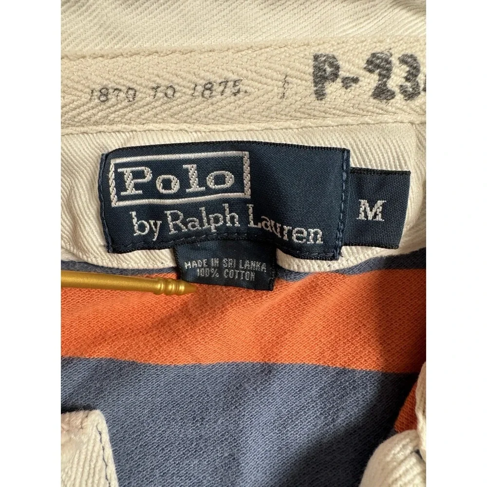 Polo Ralph Lauren Mens Rugby Polo Shirt M Blue Orange Striped Green Pony Cotton
